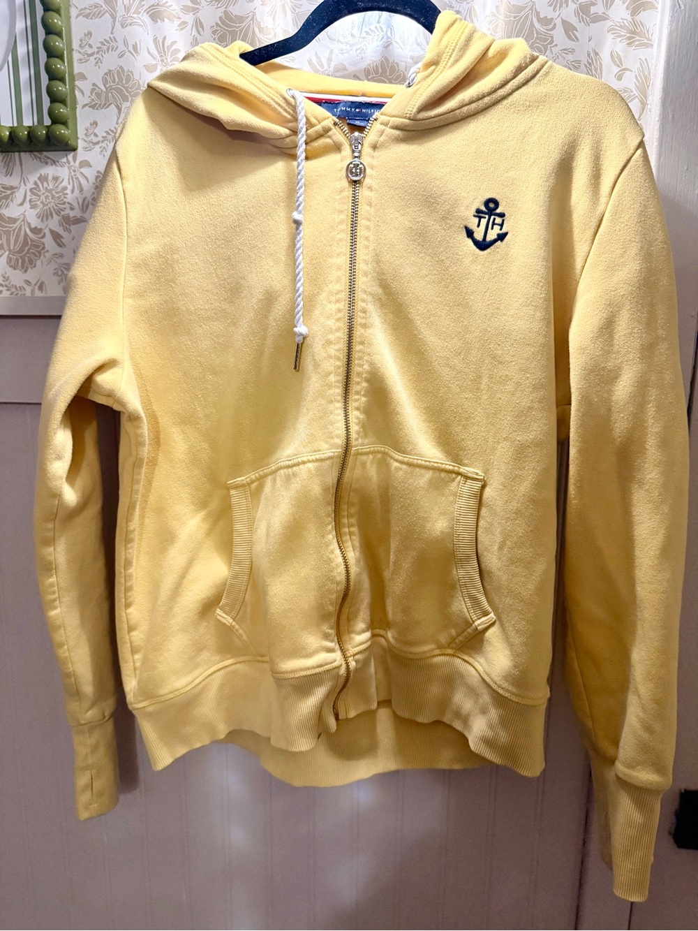 Tommy Hilfiger Yellow Zip-Up Hoodie with Navy & Red Trim